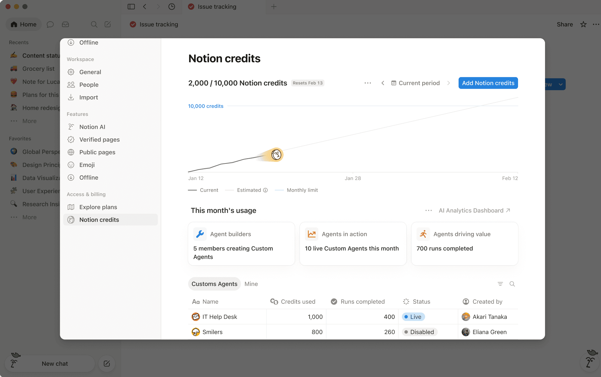 Klicke in deinem Dashboard auf die blaue Schaltfläche „Notion-Guthaben hinzufügen“, um Guthaben zu kaufen.