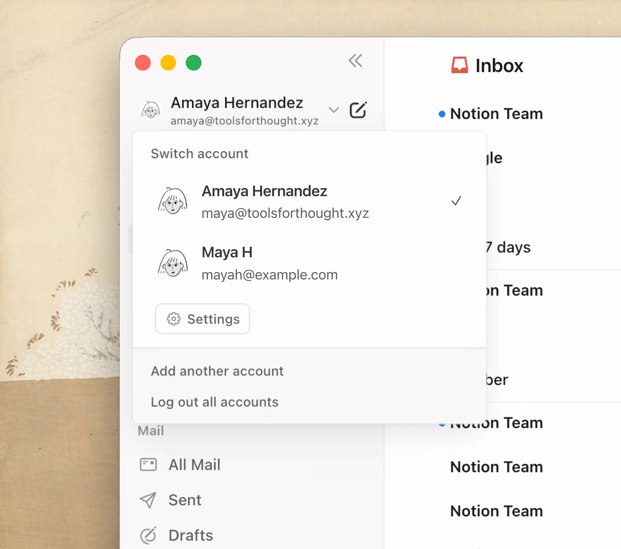 ใช้หลายบัญชีบน Notion Mail