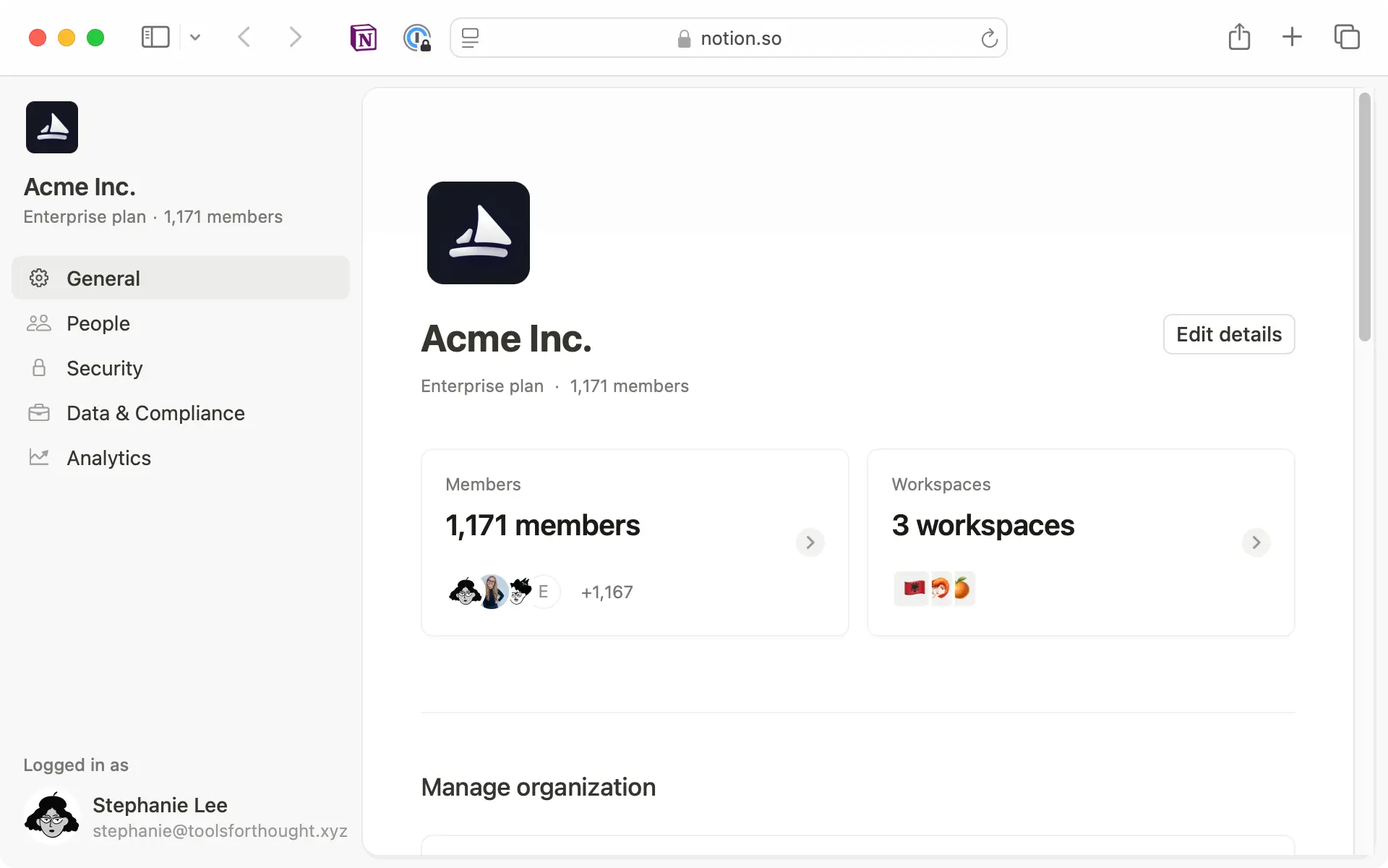 Les paramètres d’organisation vous permettent de gérer tous vos membres, invités et contrôles de sécurité au même endroit, même si vous gérez plusieurs espaces de travail.
