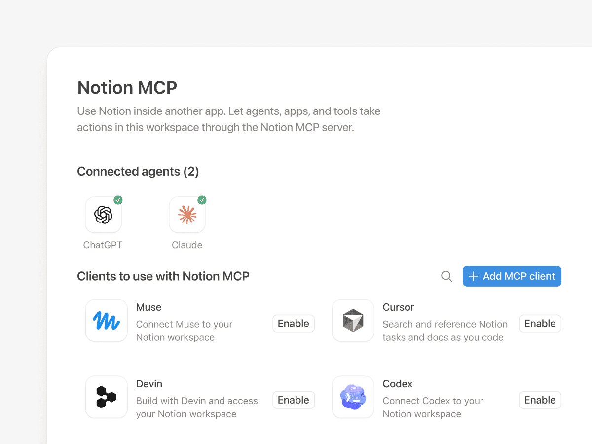 Notion MCP settings