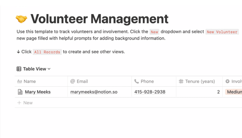 Imagen de la plantilla para la gestión de los voluntarios