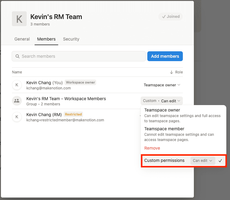 ca: atribuir grupo de autorização a membros com acesso restrito em um espaço de equipe