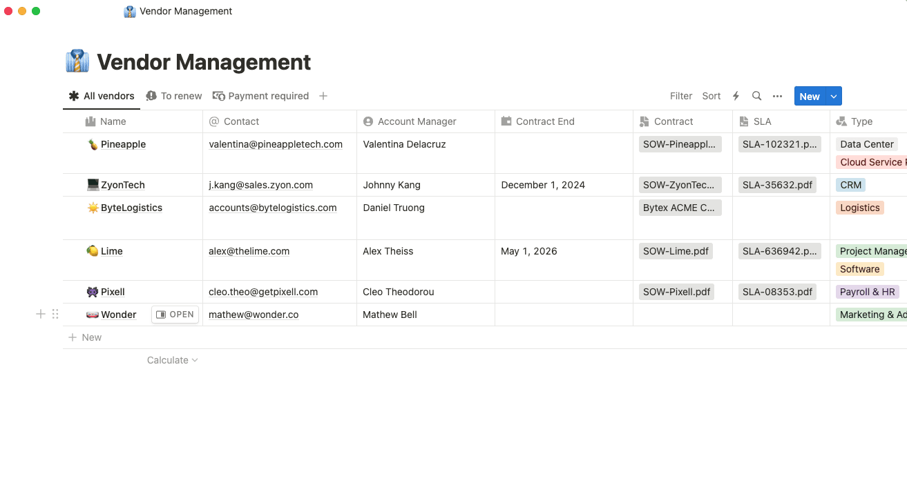 vendor management template