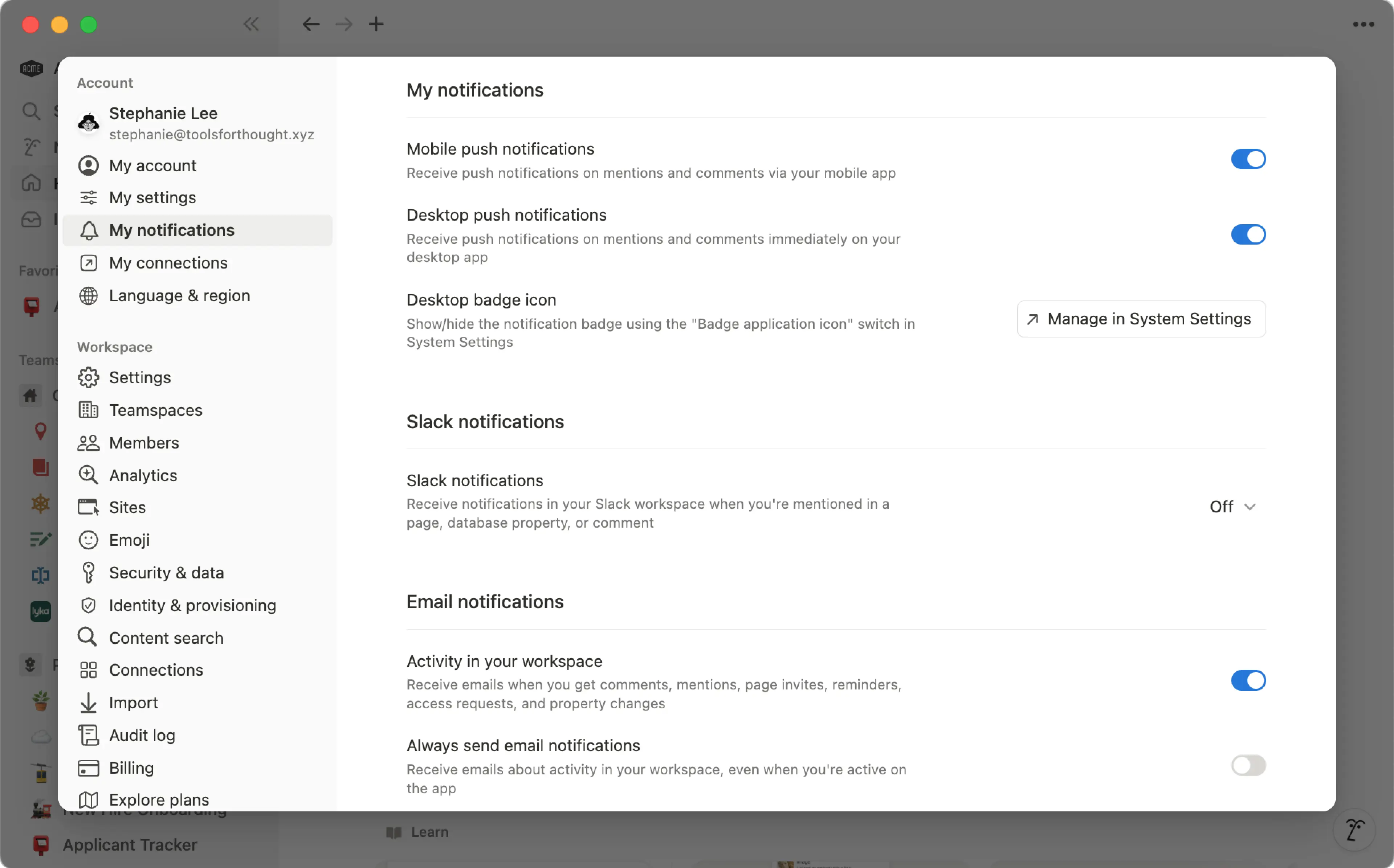 Configuración de las notificaciones - escritorio