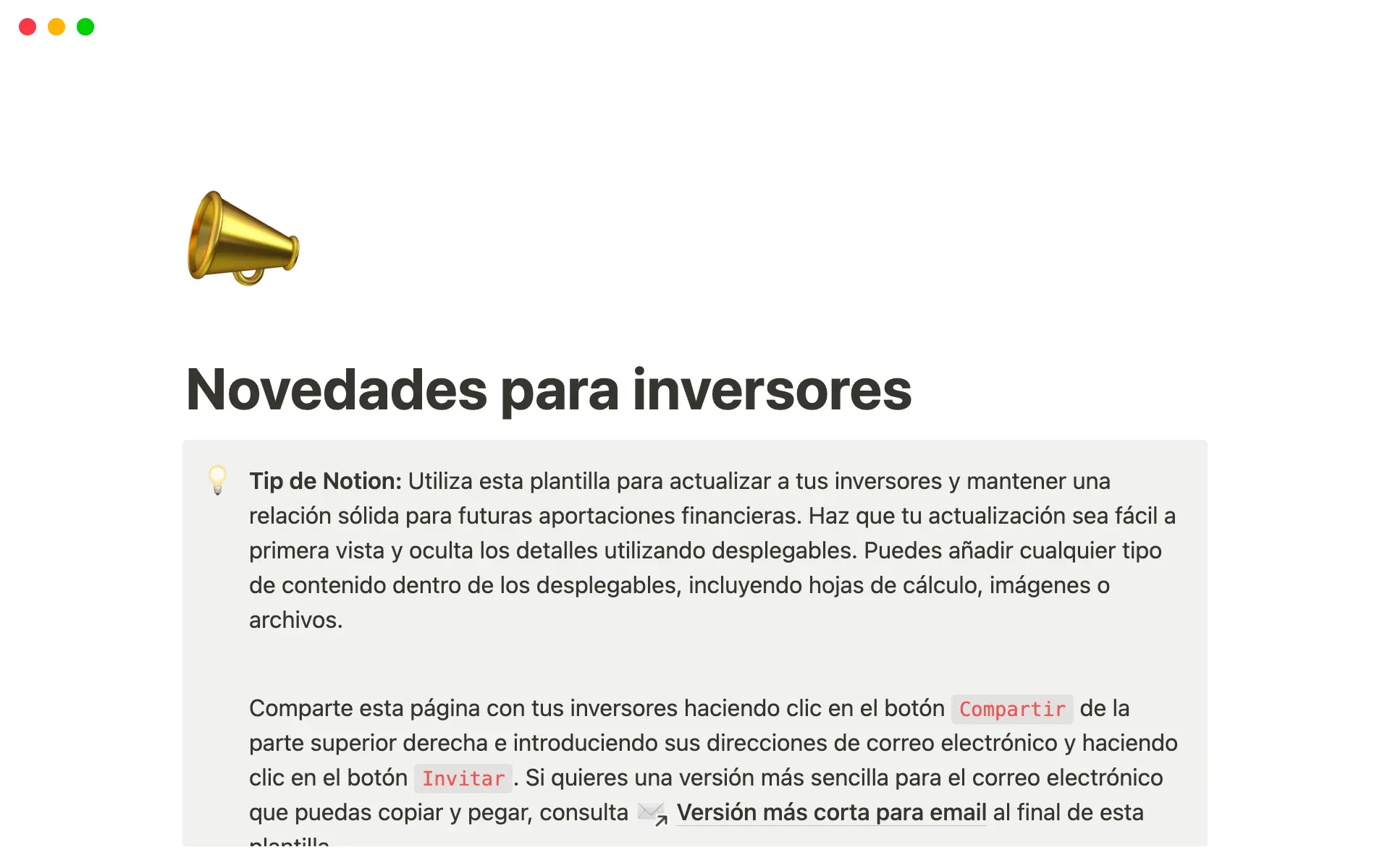 investor update template hero