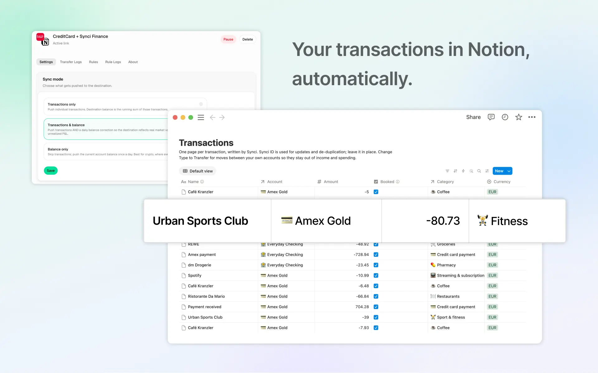 Connect your banks to Notion. Sync transactions and balances.
