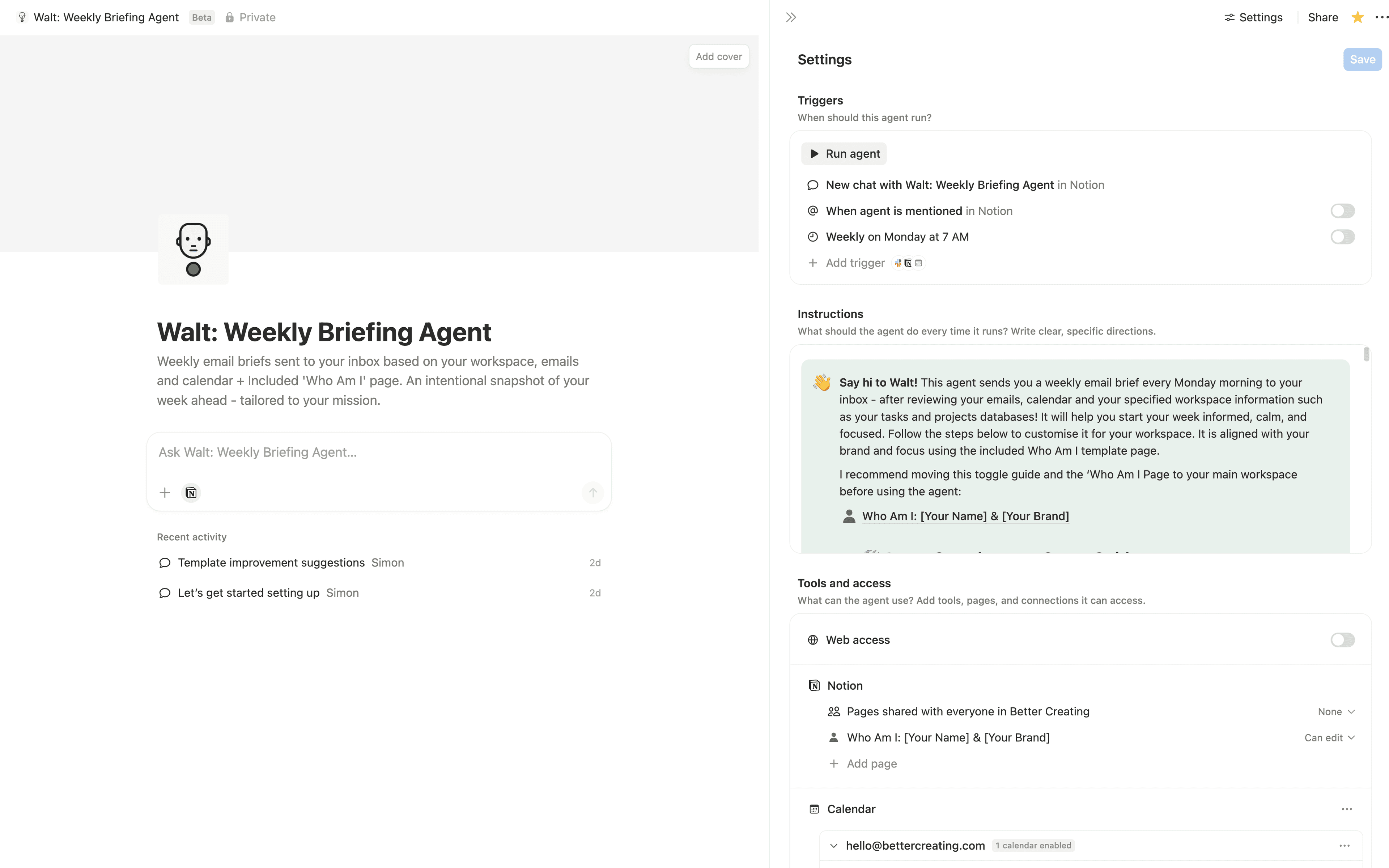 Walt: Weekly Briefing Agent