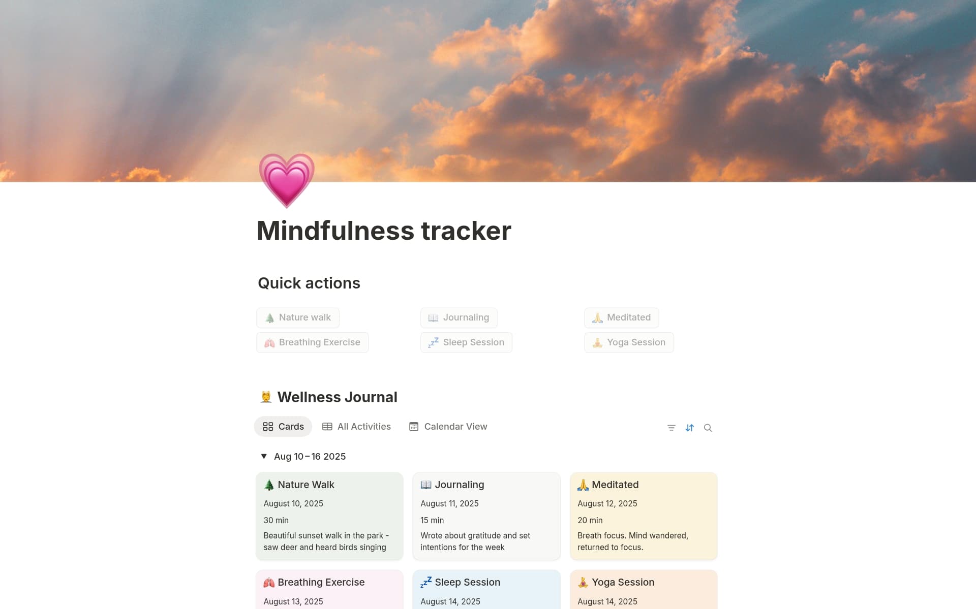 Captura de pantalla de la colección Your digital detox playground creada por Notion