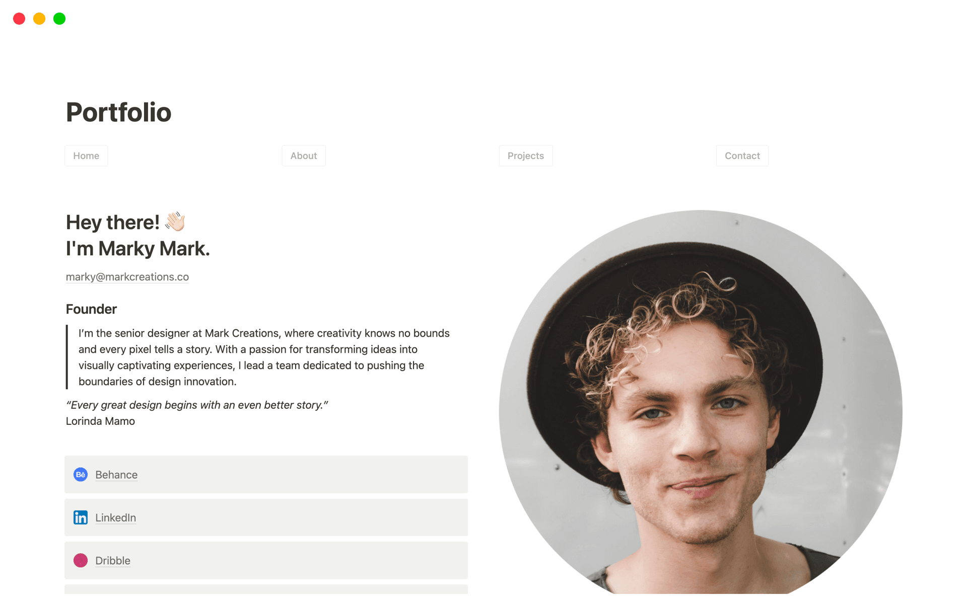 Screenshot of Top Free Portfolio Templates collection by Notion